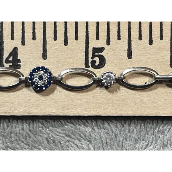 Sterling Silver Blue and White CZ Bracelet 7.5 Inches !! - Picture 11 of 14